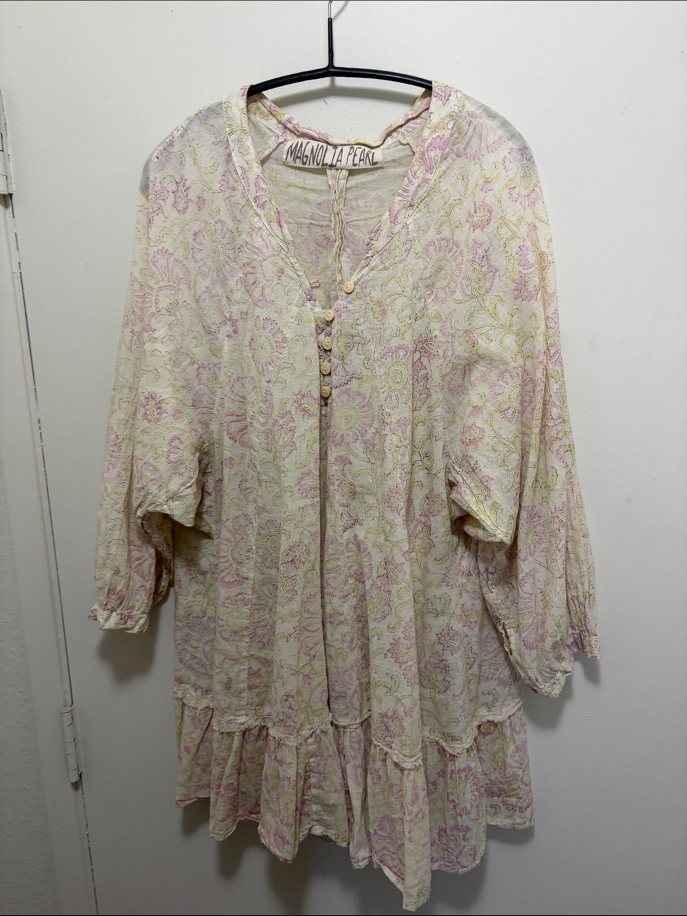 Magnolia Pearl Pink and Cream Floral Button-Front Tunic Dress